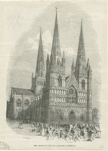 Cathédrale de Lichfield - Façade ouest : gravure sur bois, nd [1843] - School English