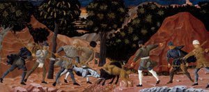 Scène de chasse au sanglier. Détail. Peinture anonyme de l