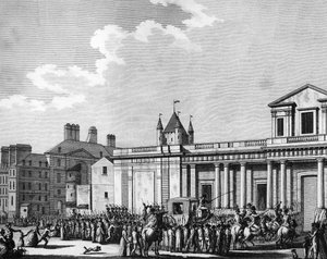 Révolution française : Transfert de la famille royale (Louis XVI, Marie-Antoinette, le dauphin Louis Charles de France ou Louis XVII et Marie-Thérèse dite Madame Royale) à la prison du Temple à Paris le 13 août - School French
