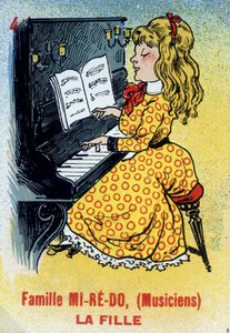 Jeu des sept familles: Carte de la fille de la famille Mi-Ré-Do (musiciens). Musée de la Carte à Jouer, Issy-les-Moulineaux