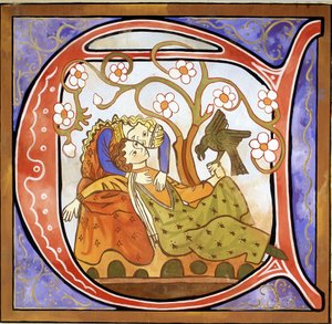 Initiale habitée A représentant un troubadour