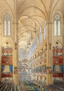 Intérieur de la cathédrale Notre-Dame de Paris lors du sacre de Napoléon Ier (1769-1821) le 2/12/1804 - School French