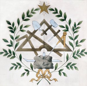 Représentation des différents emblèmes maçonniques (aquarelle)