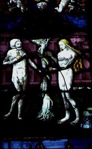 Fenêtre représentant Adam et Ève et le Serpent