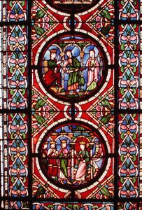 Vitrail représentant des scènes de la vie de Saint Maurice - School French