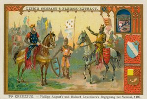 Philippe II Auguste et Richard Cœur de Lion à Vézelay, troisième croisade, carte Liebig (impression) - School German