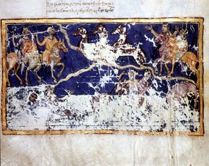 Représentation de la Révélation dans « Catena in Job », manuscrit grec du début du Xe siècle. Bibl. Marciana de Venise.