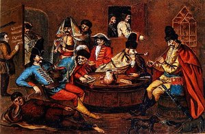 Soldats rebelles du Prince Ferenc Rakoczi II se relaxant avec des compagnons - School Hungarian