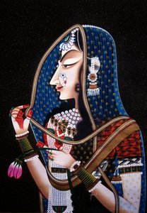 Miniature de la déesse Radha Kishamgarh sur soie - School Indian