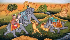 Chasse aux tigres sur miniature sur papier - School Indian