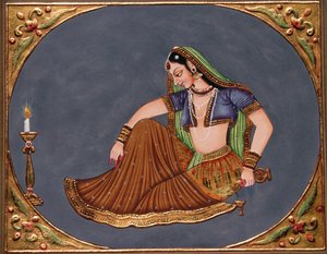 Dame appréciant une boisson, peinture miniature sur papier