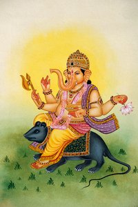 Peinture miniature de Lord Ganesh Ganpati sur papier - School Indian