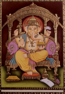 Peinture miniature de Lord Ganesh Ganpati sur papier avec embossage doré