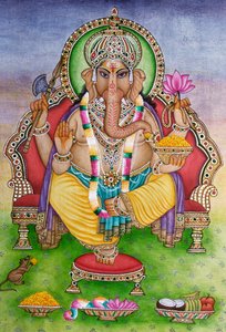 Seigneur Ganesha Ganpati en peinture miniature sur papier
