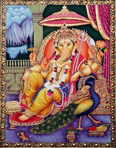 Seigneur Ganesha Ganpati en peinture miniature sur papier - School Indian