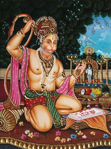 Miniature de Hanuman sur papier - School Indian