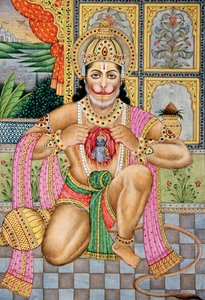 Peinture Miniature de Lord Hanuman sur Papier - School Indian