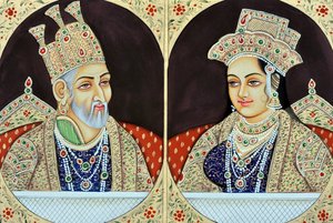 Miniature de Bhadur Shah Zafer avec Jeenat Mahal, Inde, Asie - School Indian