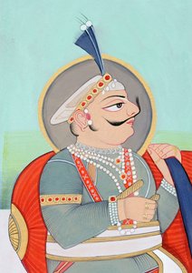 Peinture miniature de Maharaja Prithviraj Chauhan Ajmer - School Indian