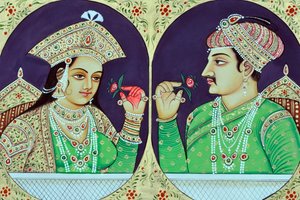 Peinture Miniature de la Reine Noorjahan avec Jahangir Inde Asie - School Indian