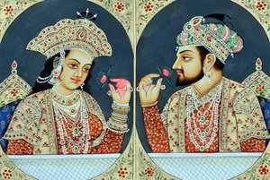 Peinture miniature de Shah Jahan et Mumtaj, Inde, Asie - School Indian