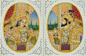 Peinture Miniature de Shah Jahan avec sa Femme Mumtaz Mahal Inde Asie
