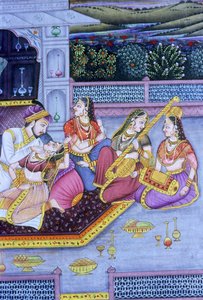 Peinture miniature moghole sur papier, scène d