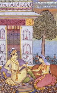 Peinture miniature moghole sur papier Roi royal appréciant une boisson - School Indian