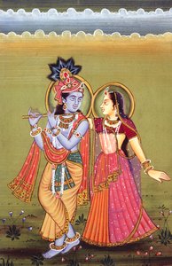 Peinture de Krishna et de sa plus grande dévote Radha, Inde