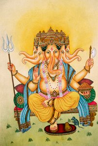 Panchmukhi Seigneur Ganesh Ganpati Peinture miniature sur papier