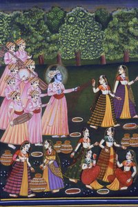 Krishna jouant Holi avec les Gopies (Nalkdwral Pichwai Chool), Inde