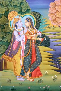 Peinture Miniature de Radha Krishna - School Indian