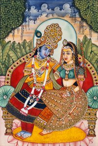 Peinture Miniature de Radha Krishna sur Ivoire - School Indian