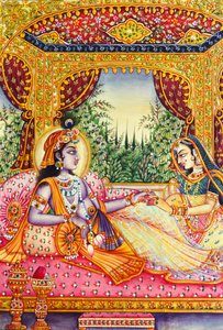 Peinture miniature Radha Krishna sur ivoire - School Indian