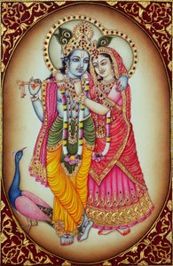 Peinture miniature de Radha Krishna sur ivoire - School Indian