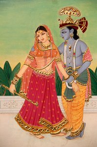 Radha Krishna, peinture miniature sur papier - School Indian