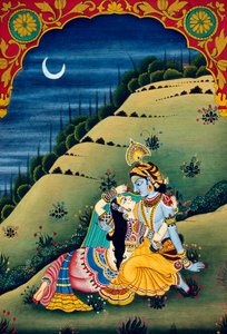 Peinture Miniature de Radha Krishna sur Papier - School Indian