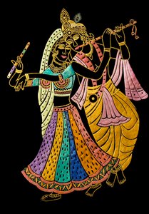 Radha Krishna Peinture Miniature sur Velours - School Indian