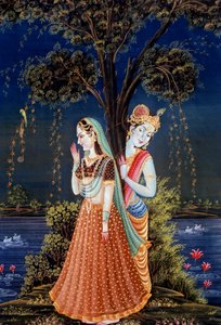Peintures miniatures de Radha Krishna - School Indian