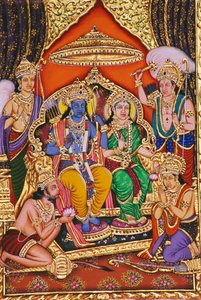 Peinture miniature de Ram Darbar sur papier avec embossage