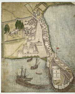 Le château et la ville de Carrickfergus, Irlande, c.1560 - School Irish