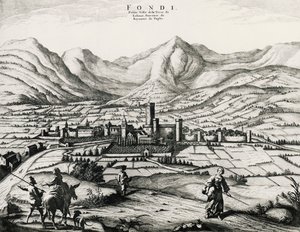 Ville de Fondi dans le Latium, gravure, Italie - School Italian