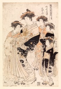 Cinq femmes japonaises (gravure en couleur)
