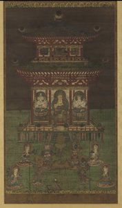 Horokaku Mandara : Le Bouddha et les divinités assistantes, Période Heian - Japanese School