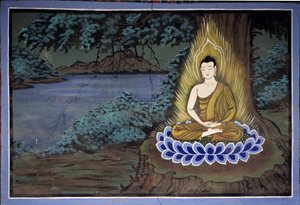 Méditation de Bouddha : Fresque au temple de Yongju, région de Suwon, Corée