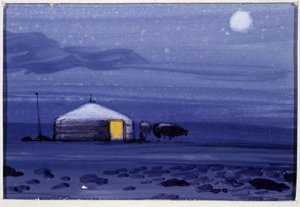 Yourte mongole, Nuit - Aquarelle mongole