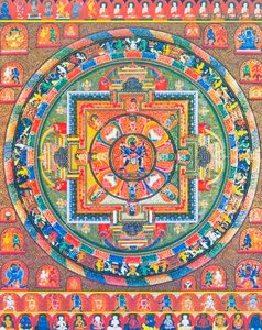 Mandala de Chakrasambhara, représentant la divinité principale Sambhara embrassant sa consort Vajrabarahi symbolisant l