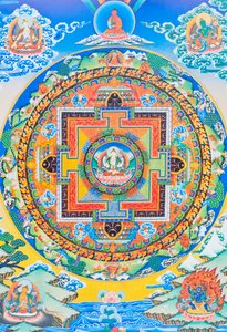 Mandala de Chenresi; la figure centrale représente le Bouddha de la compassion, la manifestation céleste du Bouddha Amitava, toujours proche des êtres souffrants - School Nepalese