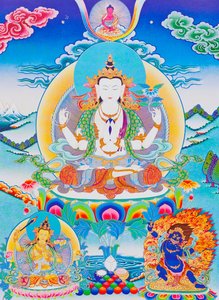Image représentant Chenresi, le seigneur des six syllabes "Om Mani Padme Hum" - School Nepalese