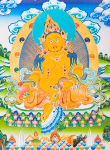 Image représentant Dzambhala, le Dzambhala jaune est la manifestation du Bouddha Ratnasambhava symbolisant la richesse dans le monde matérialiste - School Nepalese